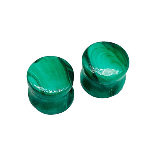 Natural Green Malachite Crystal Handmade Double Flared Round Naga Body Piercing Jewelry Ear Gauges, 8g (3mm) to 30mm, Customized Size, Wholesale Available