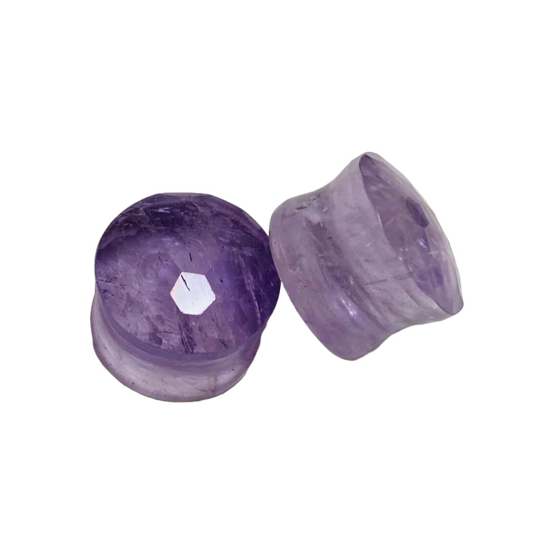 Natural Amethyst Stone Ear Plugs – Double Flared Saddle Fit Gauges – Faceted Top – Light Purple Crystal Pair for Stretched Ears – Handcrafted Gemstone Body Jewelry