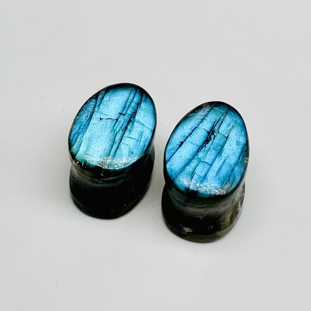 Sky Blue Labradorite, Double Flared Teardrop Ear Plugs, Size 8g (3mm) - 1" (25mm), Pair, Custom Sizes Available