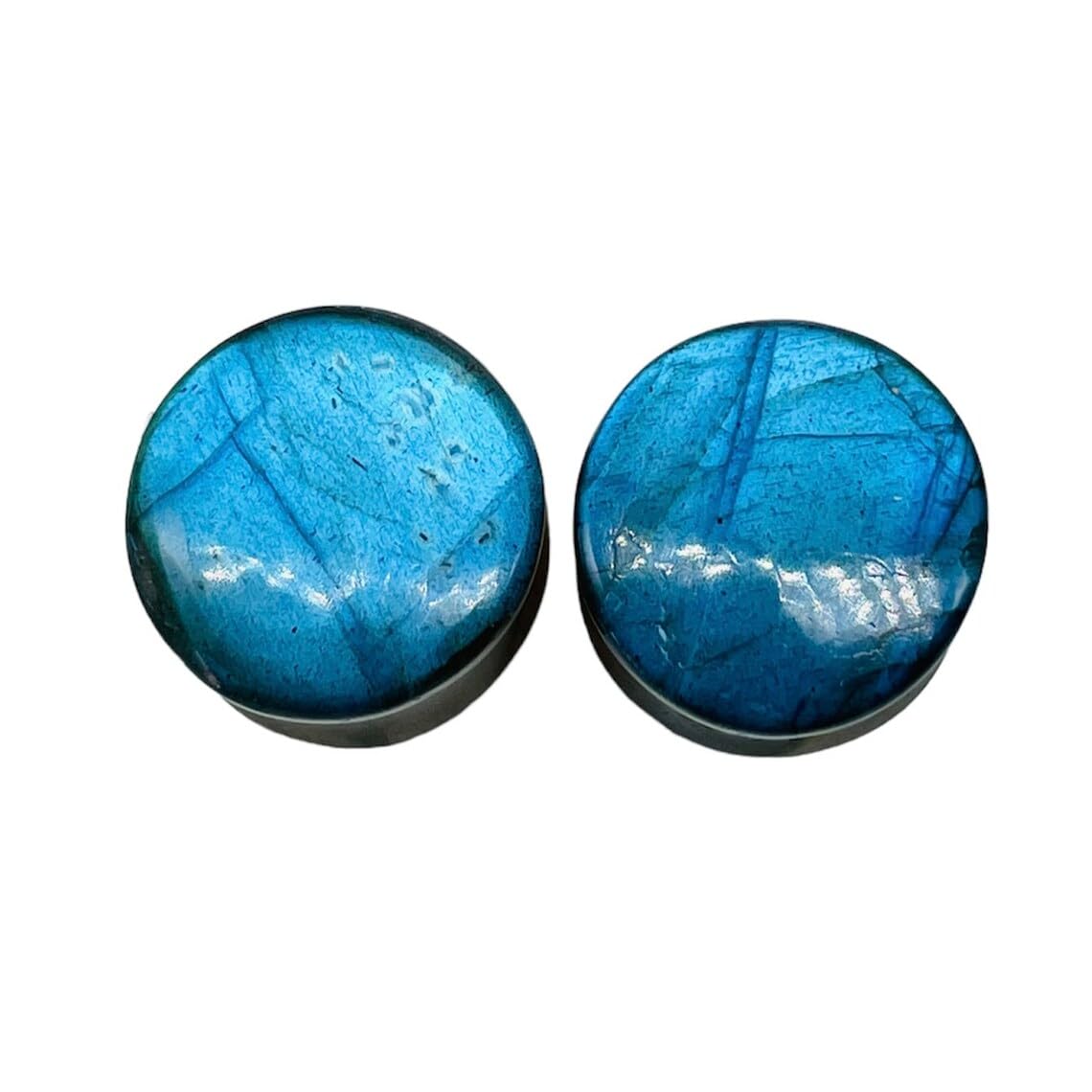 Naga Body Piercing Jewelry, Genuine Rare Blue Flash Labradorite Gemstone Handmade Naga Ear Piercing Gauges Plugs (Pair), Size 8g (3mm) to 1" (25mm)