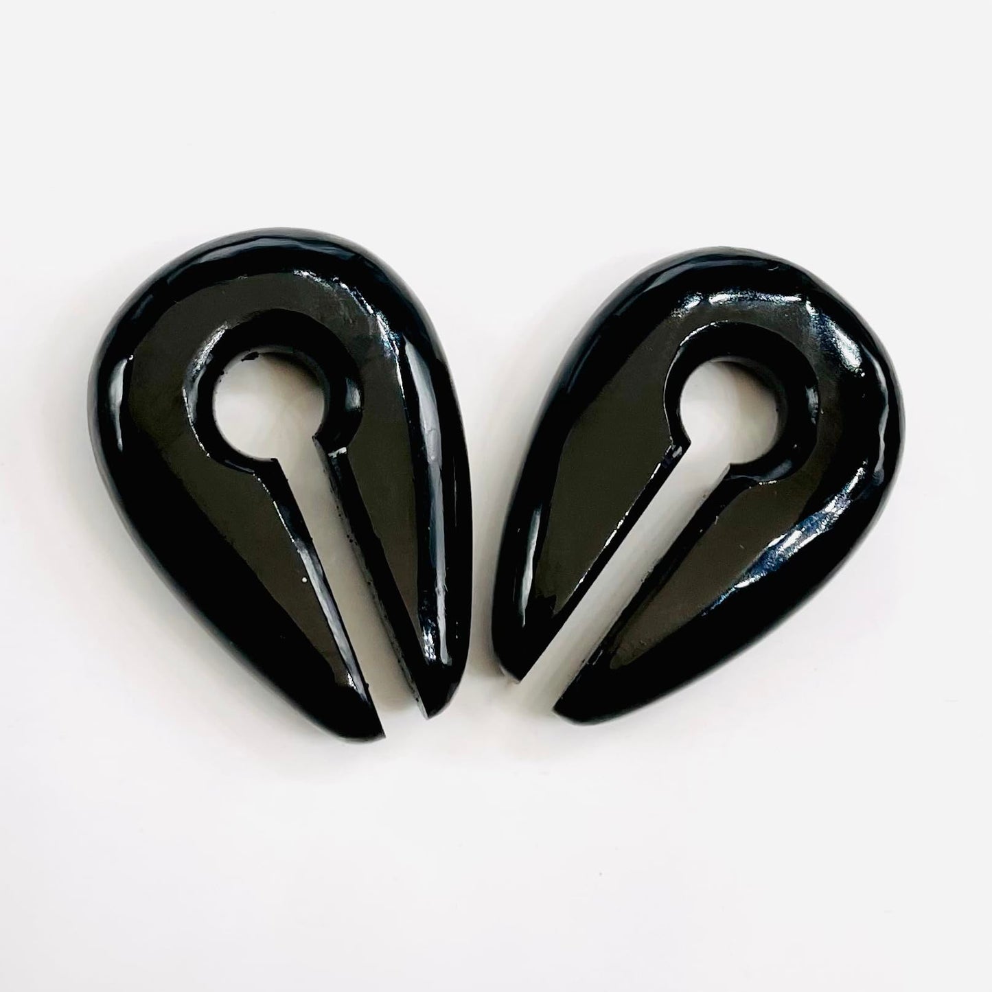 BodyJewels007's Pair of Natural Black Obsidian Gemstone Naga Body Piercing Ear Weights Keyhole Gauges