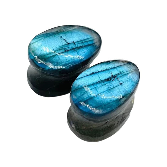 Body Jewelry Naga Pair of Natural Blue Fire Labradorite Gemstone Teardrop Plugs for Ear Piercing (Pair of 1, 8g to 1')