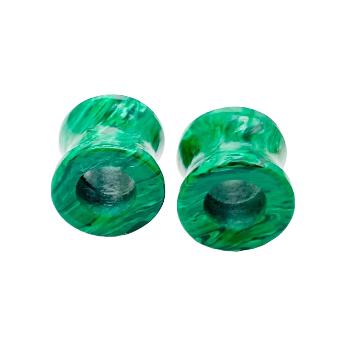 Malachite Crystal Ear Gauges, Double Flared, 4mm (6g) to 40mm, Handmade, Green, Pair