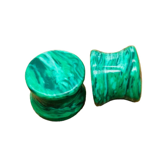 Green Malachite Crystal Double Flared Ear Gauges, 3mm to 54mm (8g to 2-1/8 inches), Pair