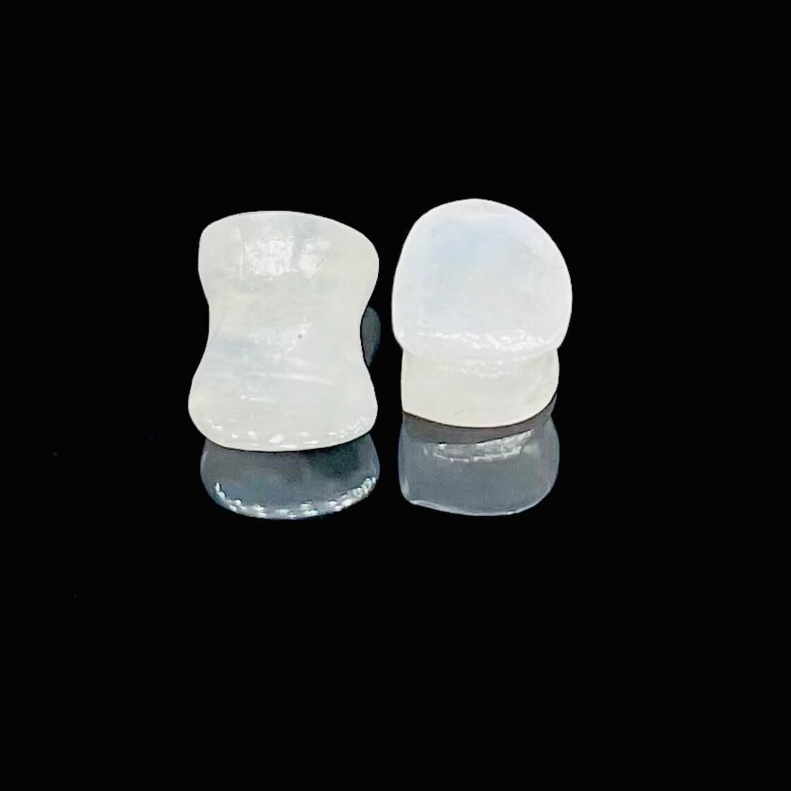 Natural White Rainbow Moonstone Gemstone Heart Shape Ear Gauges Size 8g to 1"