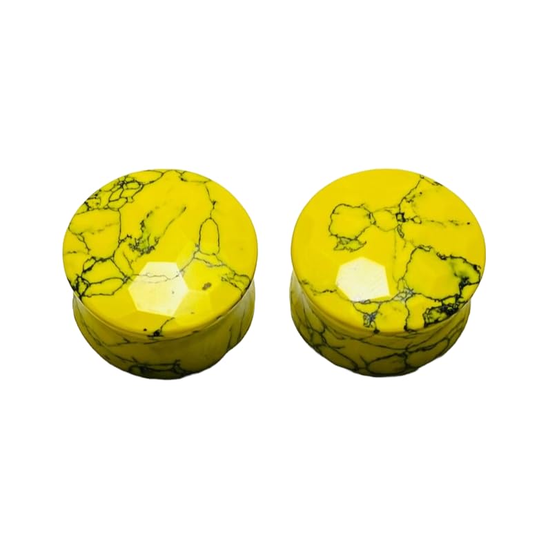 Yellow Turquoise Crystal Hexagonal Cut Naga Body Jewelry Gauges, 8g-2-1/8", 2pcs Ear Plugs