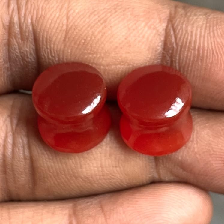 Pair of Natural Red Onyx Double Flared Ear Plugs Gauges, Sizes 3 mm to 25 mm