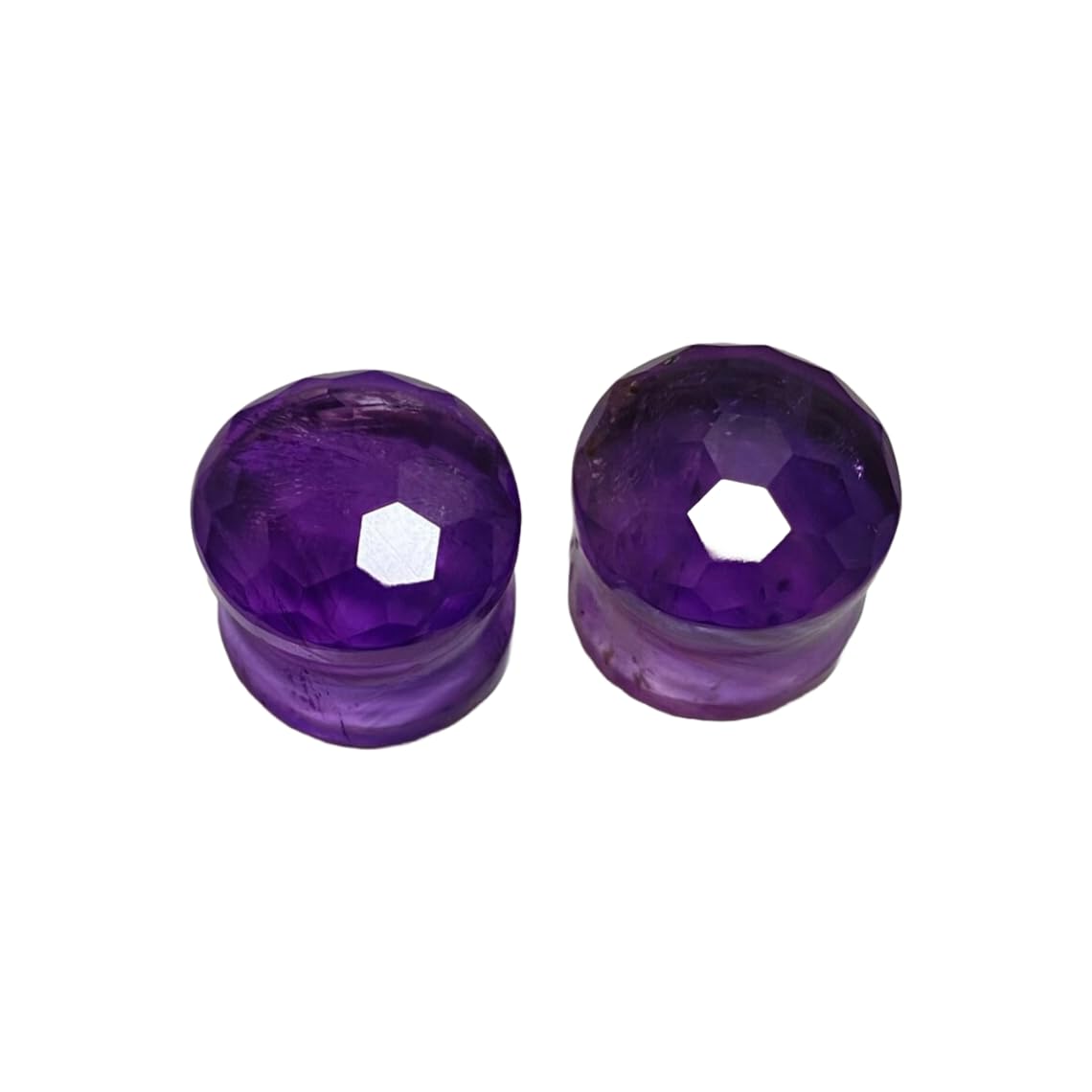 Natural Amethyst Stone Ear Plugs – Double Flared Saddle Fit Gauges – Faceted Dome Cut – Handcrafted Crystal Pair for Stretched Ears – Polished Gemstone Body Jewelry