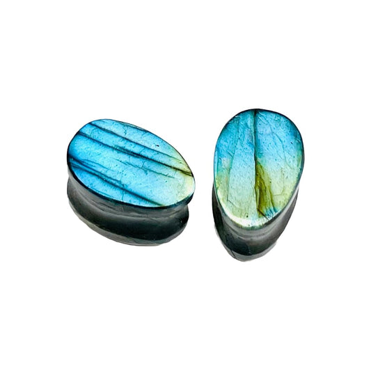Sky Blue Labradorite, Double Flared Teardrop Ear Plugs, Size 8g (3mm) - 1" (25mm), Pair, Custom Sizes Available