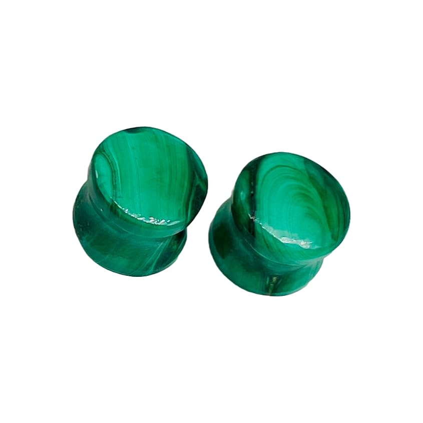 Natural Green Malachite Crystal Handmade Double Flared Round Naga Body Piercing Jewelry Ear Gauges, 8g (3mm) to 30mm, Customized Size, Wholesale Available