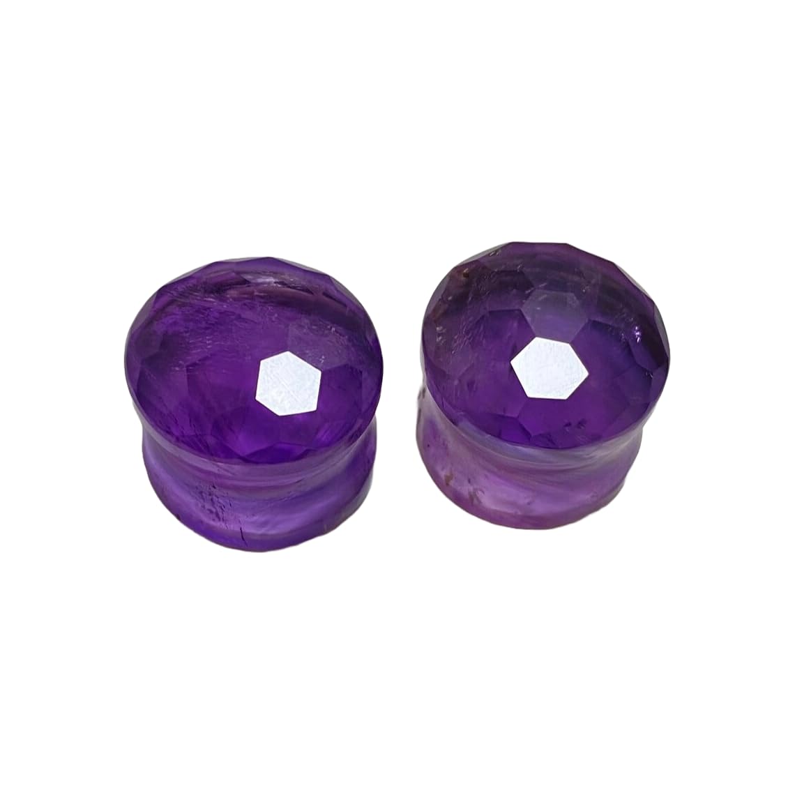 Natural Amethyst Stone Ear Plugs – Double Flared Saddle Fit Gauges – Faceted Dome Cut – Handcrafted Crystal Pair for Stretched Ears – Polished Gemstone Body Jewelry