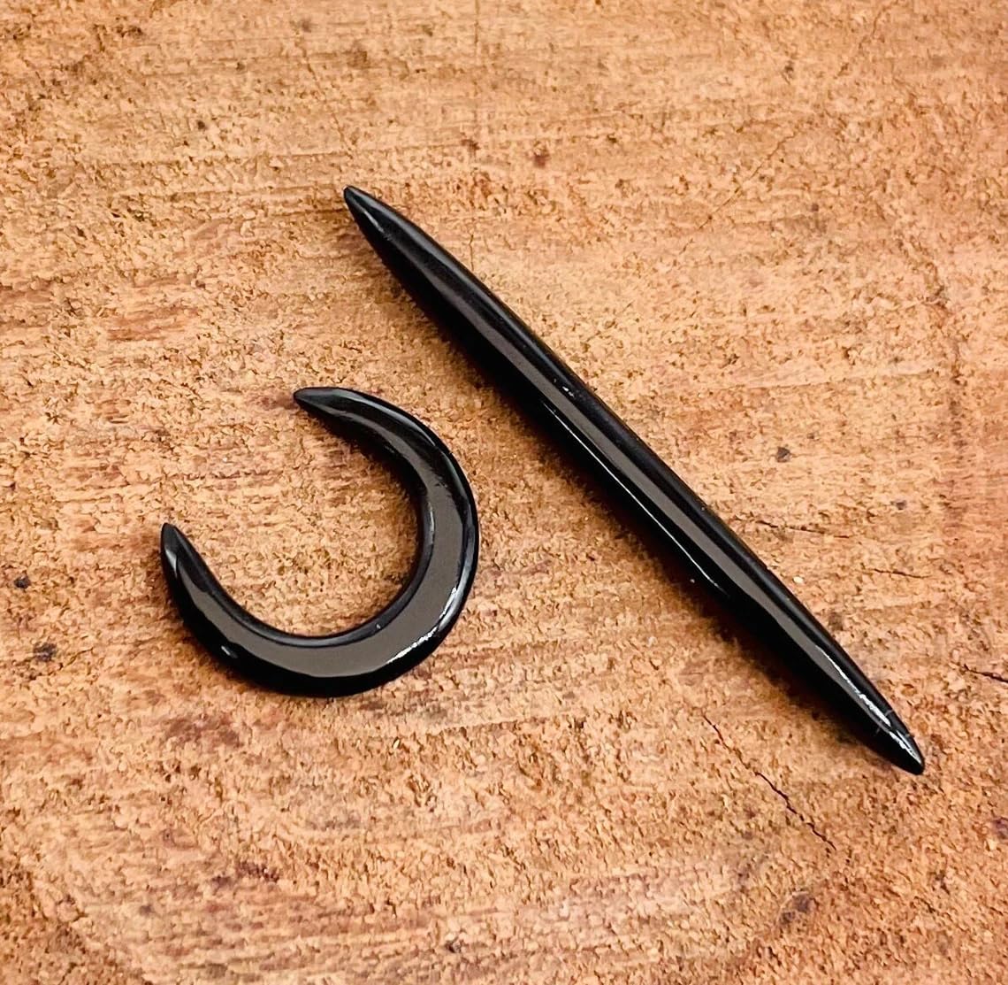 Natural Black Obsidian Crystal Handmade Naga Body Piercing Jewelry, Tribal Septum Tusk Straight Spike & Pincher Gauges, 12g (2mm) to 1/2 inch (12mm), Customized Size Available