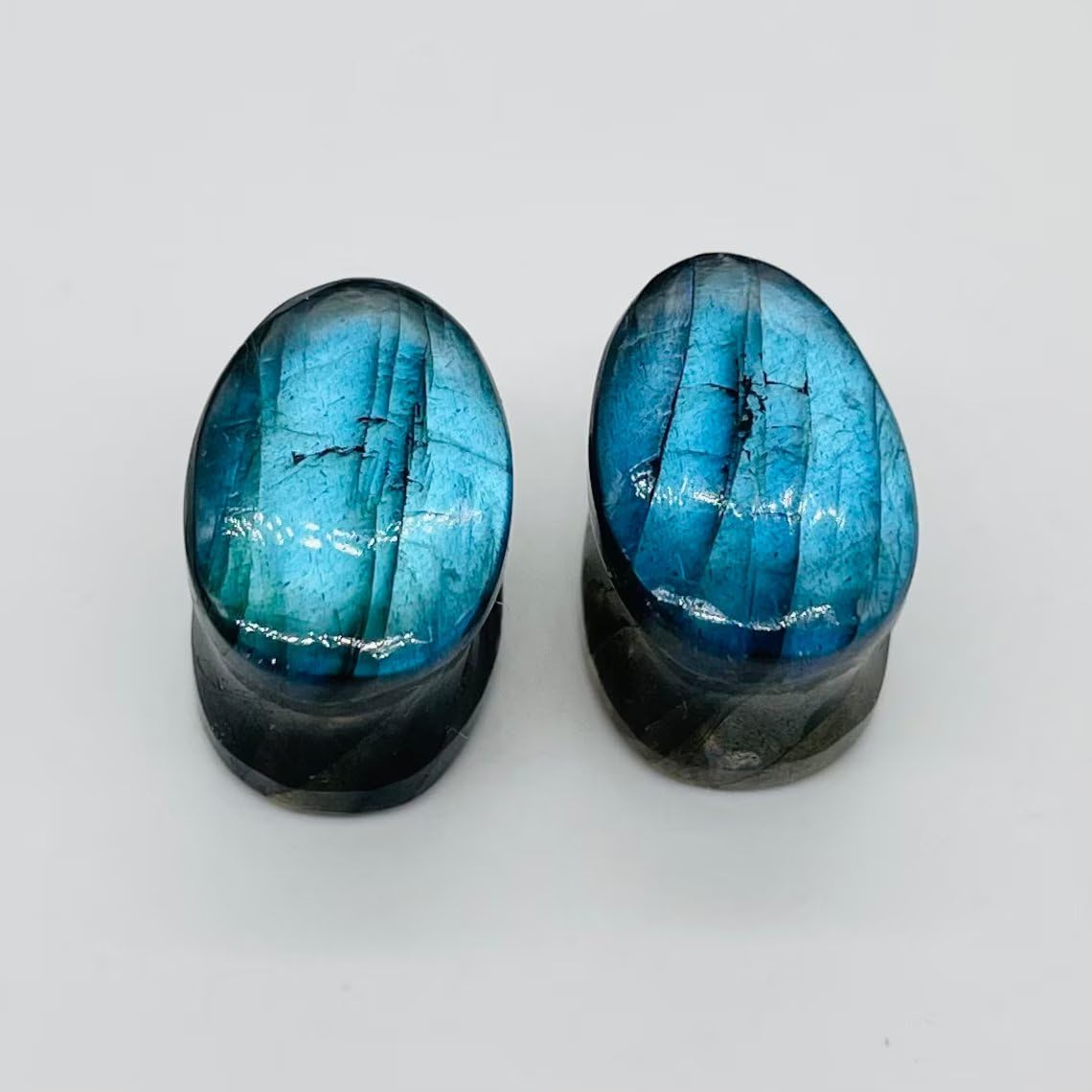 Body Jewelry Naga Pair of Natural Blue Fire Labradorite Gemstone Teardrop Plugs for Ear Piercing (Pair of 1, 8g to 1')