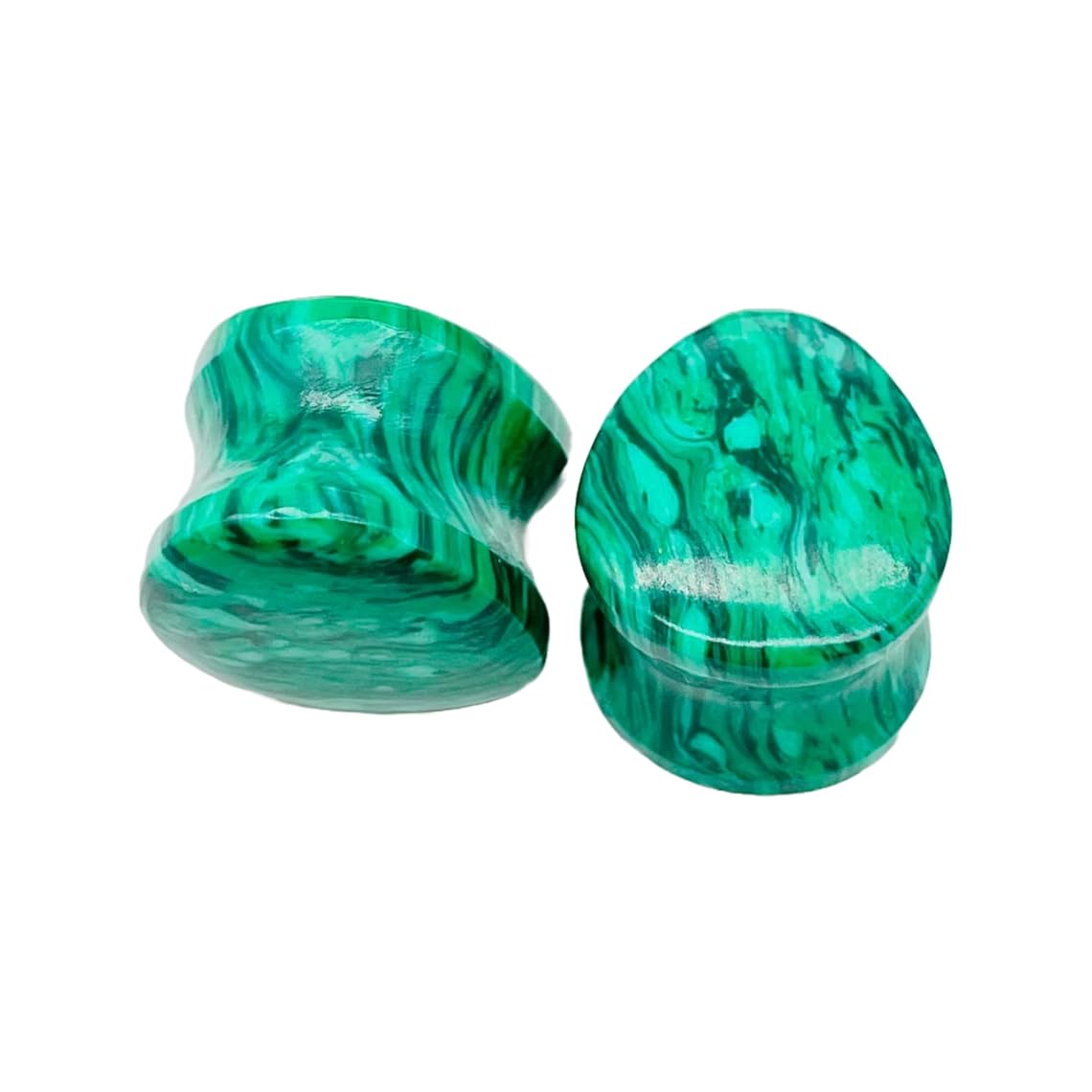 Pair of Green Malachite Crystal Handmade Naga Body Piercing Jewelry Double Flared Tear Drop Shaped Ear Gauges Plugs Size 8g (3mm) to 1" (25mm)