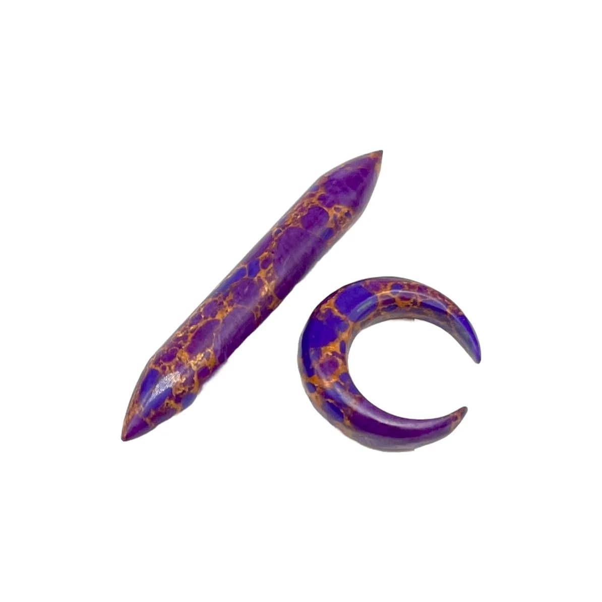 Handmade Tribal Septum Jewelry Set – Purple & Gold Crescent Pincher and Spike Tusk | Artisan Body Piercing Kit | Unisex Boho Stretching Jewelry