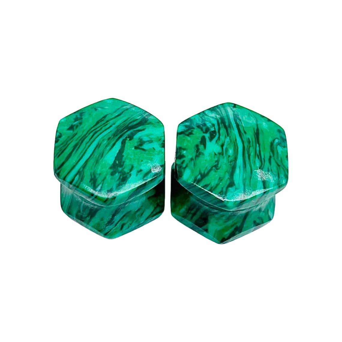 Green Malachite Crystal Naga Body Piercing Jewelry, Double Flared Hexagon Ear Gauges, 3mm (8g) to 54mm (2-1/8 inches), Set of 2