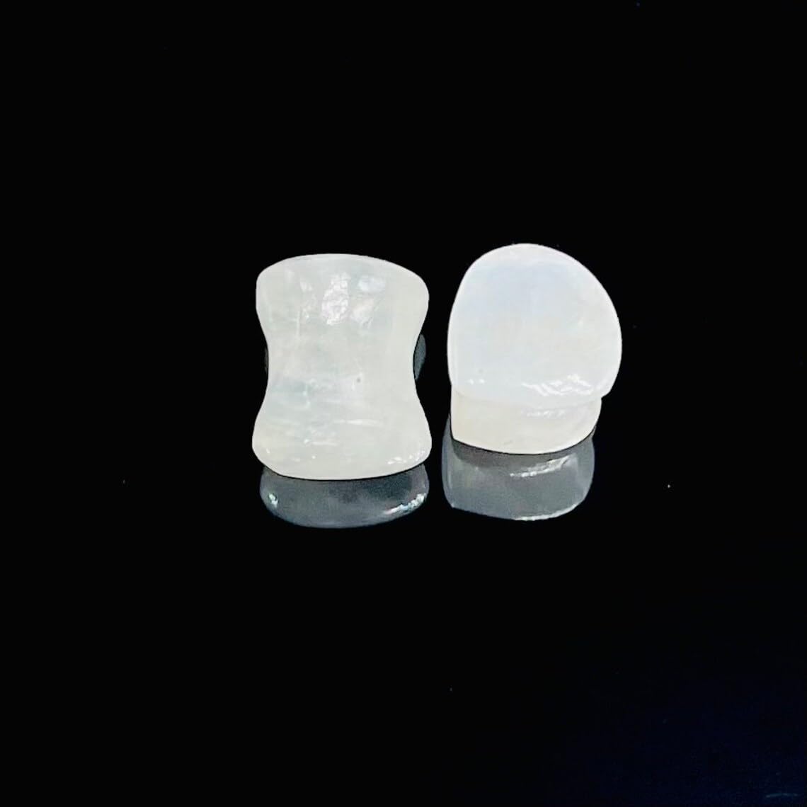Natural White Rainbow Moonstone Gemstone Heart Shape Ear Gauges Size 8g to 1"
