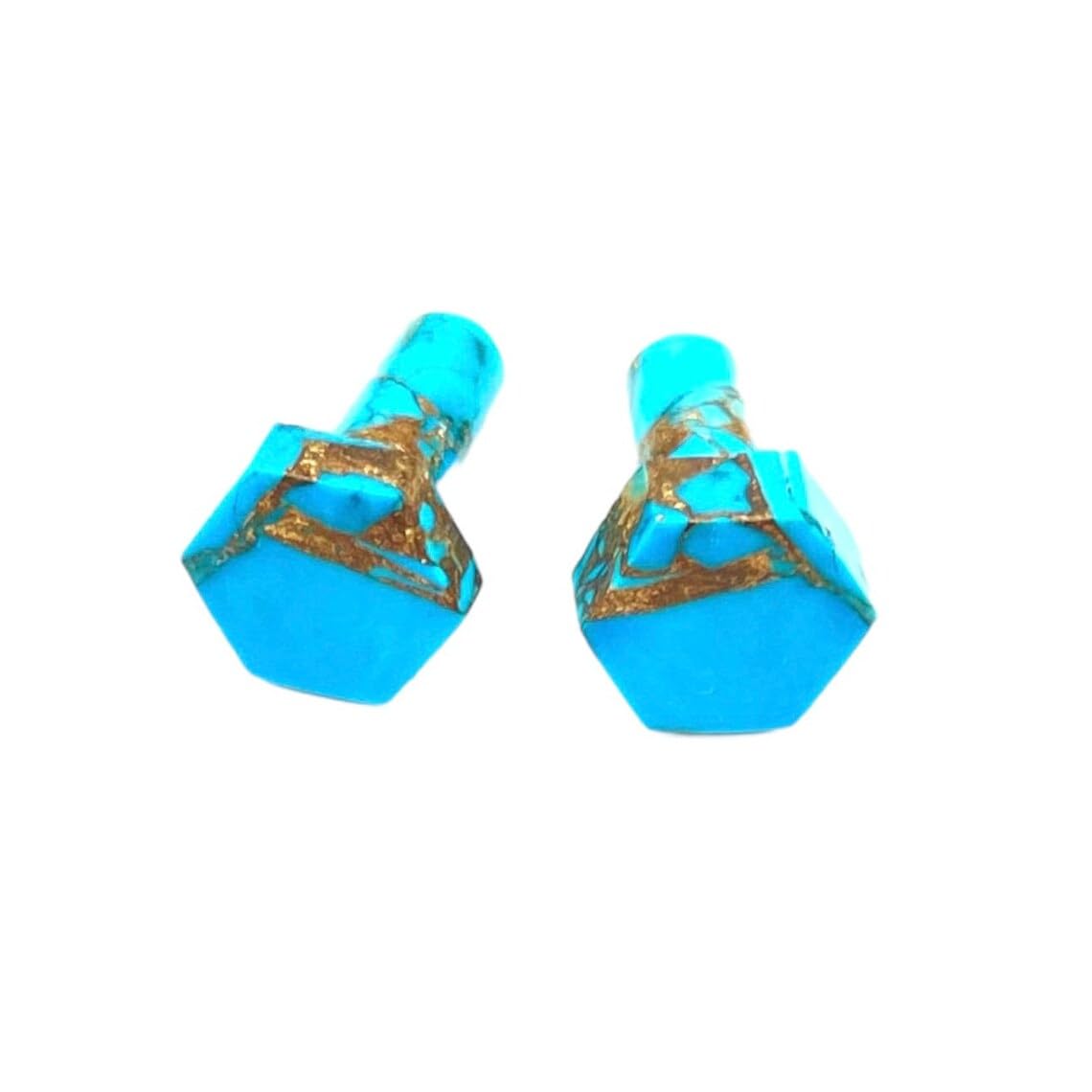 BodyJewels007 Naga Body Piercing Jewelry Gauges Plugs (Pair of 1) - Hexagonal Shape, Single Flared, American Blue Copper Turquoise Gemstone, Size 8g (3mm) to 13/16" (20mm)