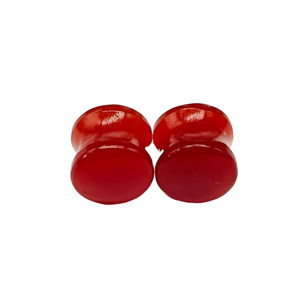 Pair of Natural Red Onyx Double Flared Ear Plugs Gauges, Sizes 3 mm to 25 mm