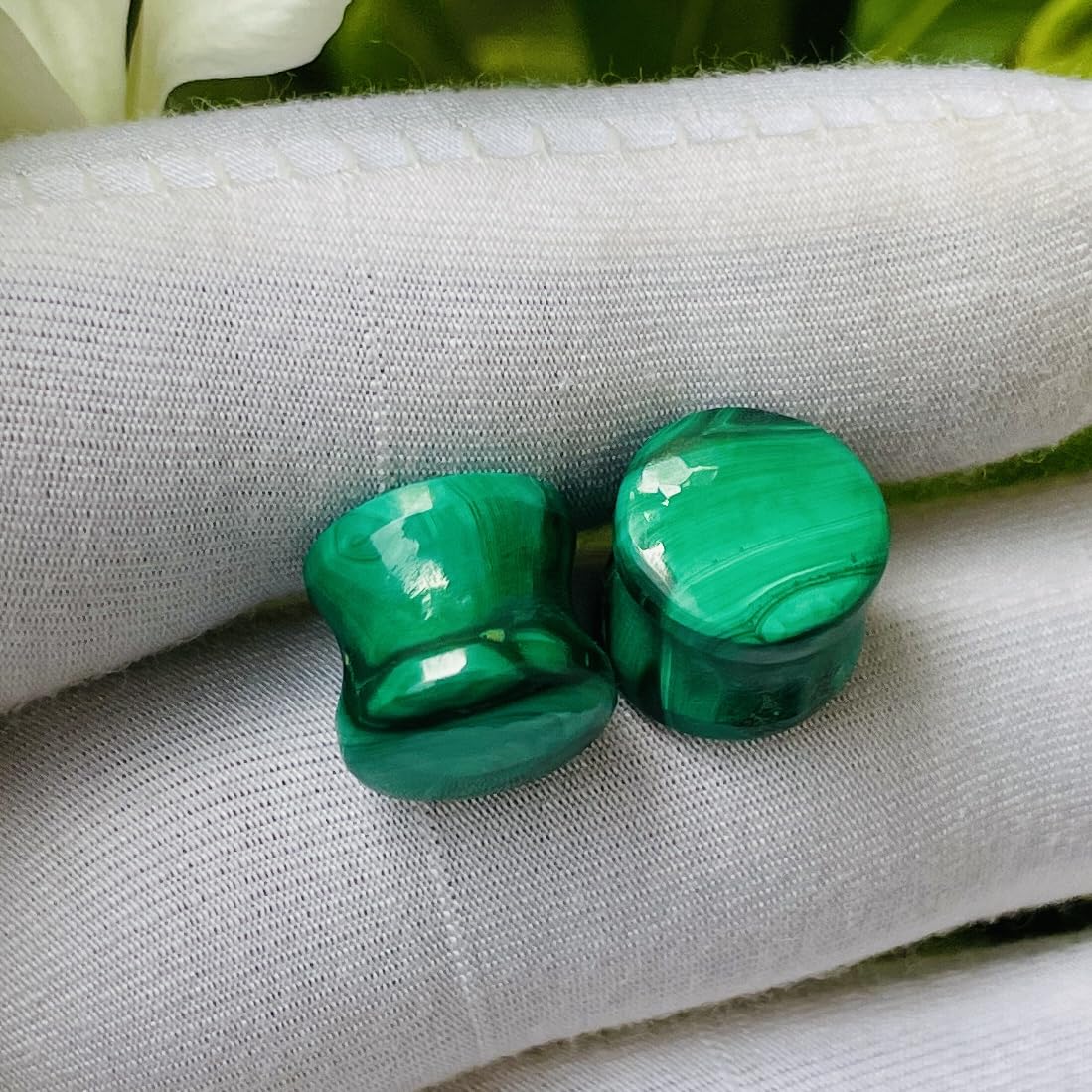 Natural Green Malachite Crystal Handmade Double Flared Round Naga Body Piercing Jewelry Ear Gauges, 8g (3mm) to 30mm, Customized Size, Wholesale Available