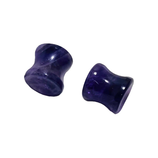 Natural Amethyst Gemstone Double Flared Ear Gauges, Sizes 8g (3mm) to 30mm
