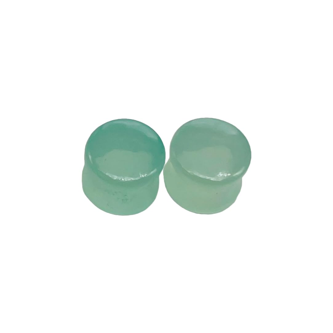 Natural Aqua Chalcedony Gemstone Ear Plugs Gauges, Sizes 3mm to 25mm
