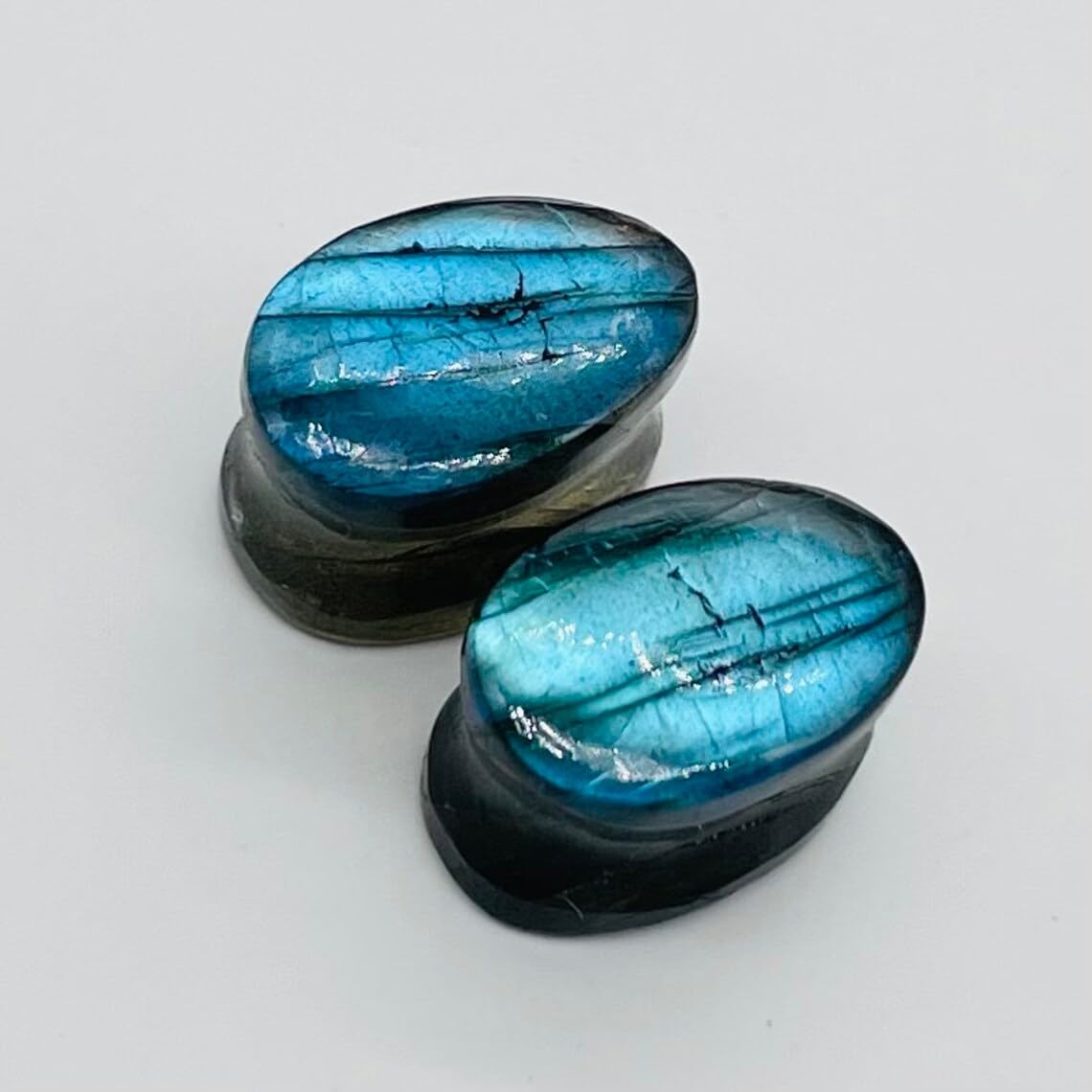 Body Jewelry Naga Pair of Natural Blue Fire Labradorite Gemstone Teardrop Plugs for Ear Piercing (Pair of 1, 8g to 1')