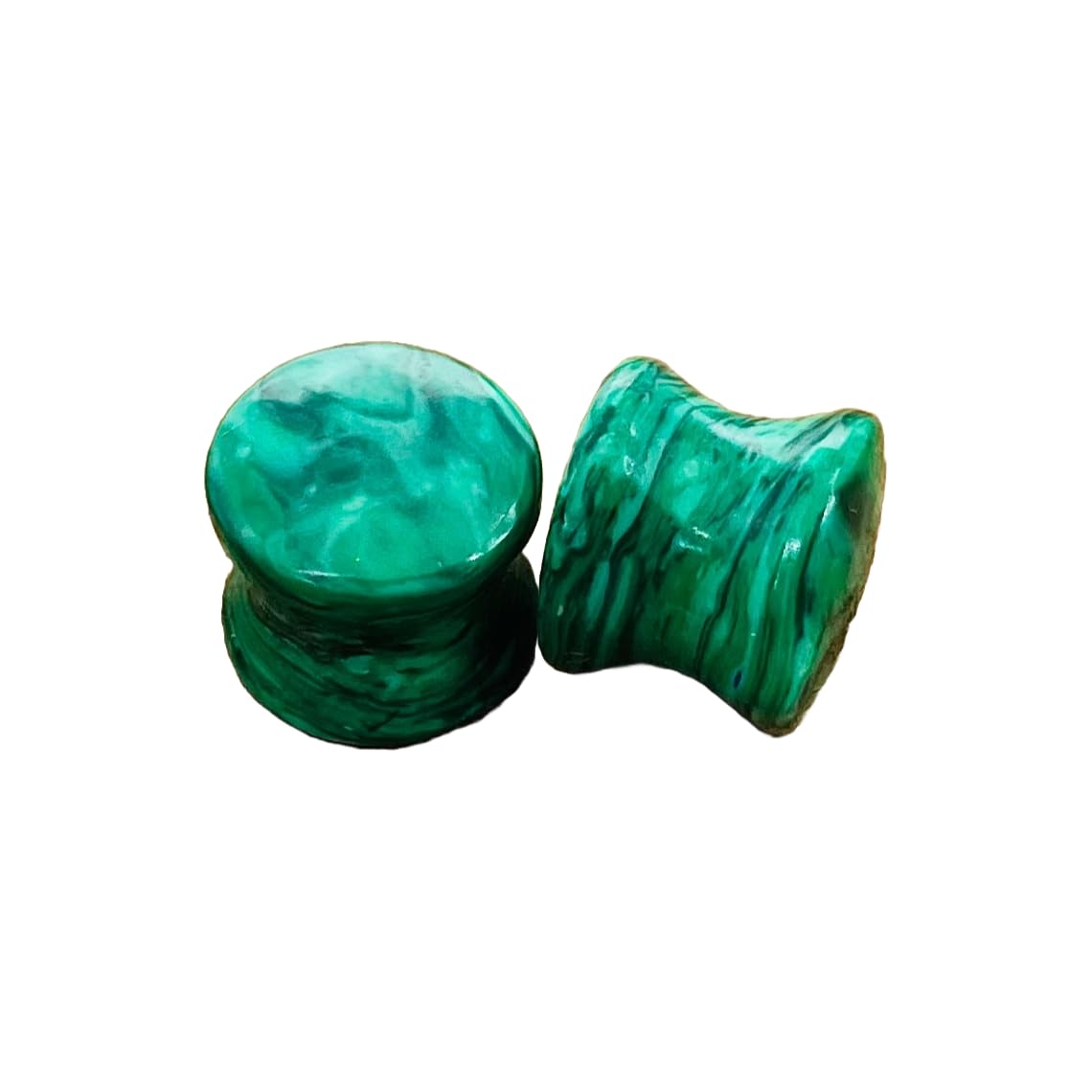 Green Malachite Crystal Double Flared Ear Gauges, 3mm to 54mm (8g to 2-1/8 inches), Pair