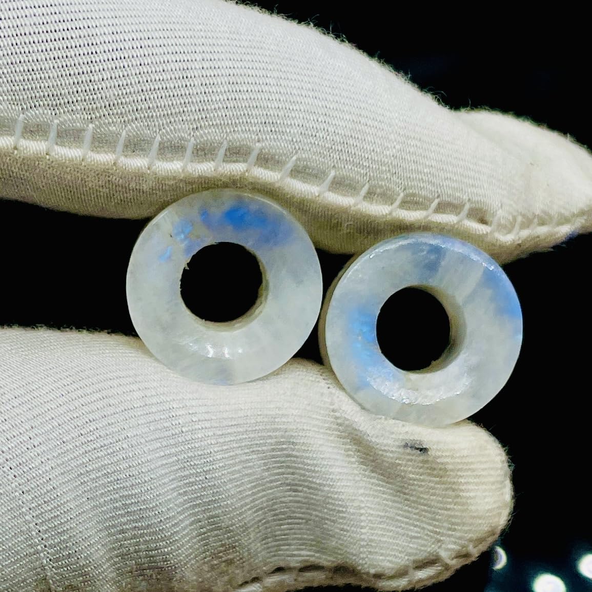 Natural Rainbow White Moonstone Handmade Double Flared Ear Gauges Plug Tunnel, 6g (4mm) to 13/16 inch (20mm), Customized Size Wholesale Available