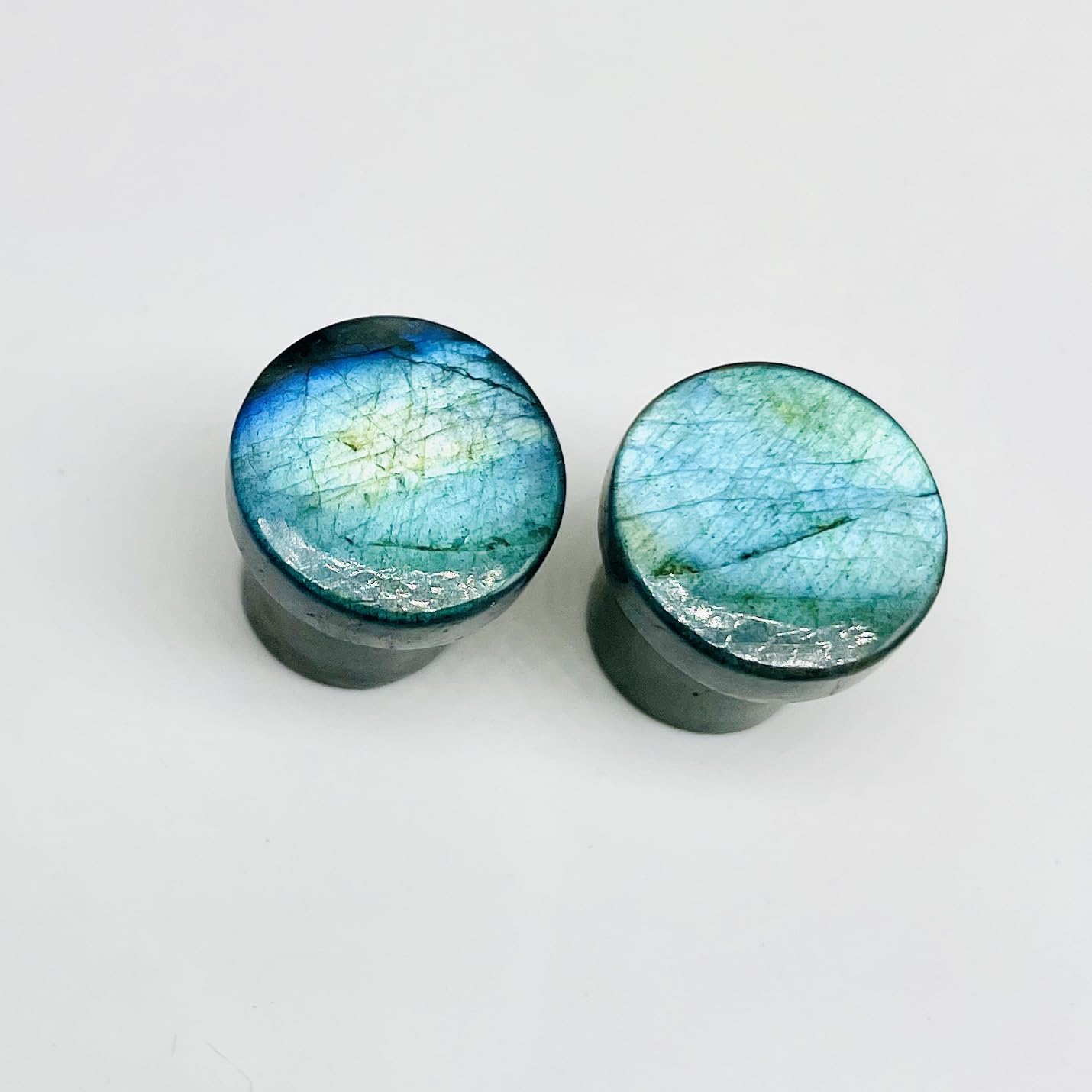 Labradorite Gemstone Single Flared Round Shaped Ear Piercing Gauges Plugs Naga Body Jewelry Size 8g (3mm) to 1" (25mm) Customized Size & Wholesale Also Available