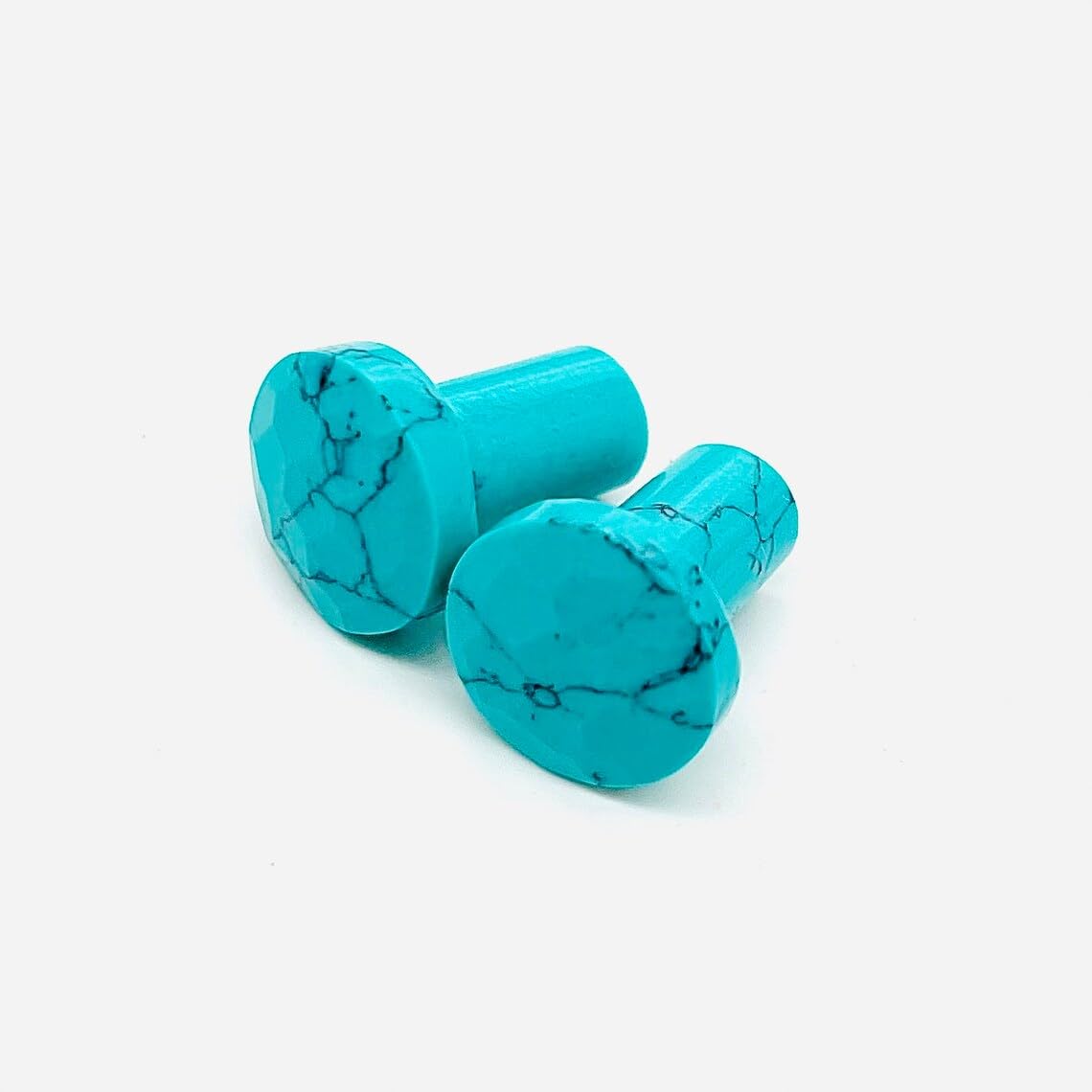 Blue Turquoise Crystal Round Body Piercing Plugs, Customizable Sizes 8g to 1", Handmade Hexagon Faceted Gauges