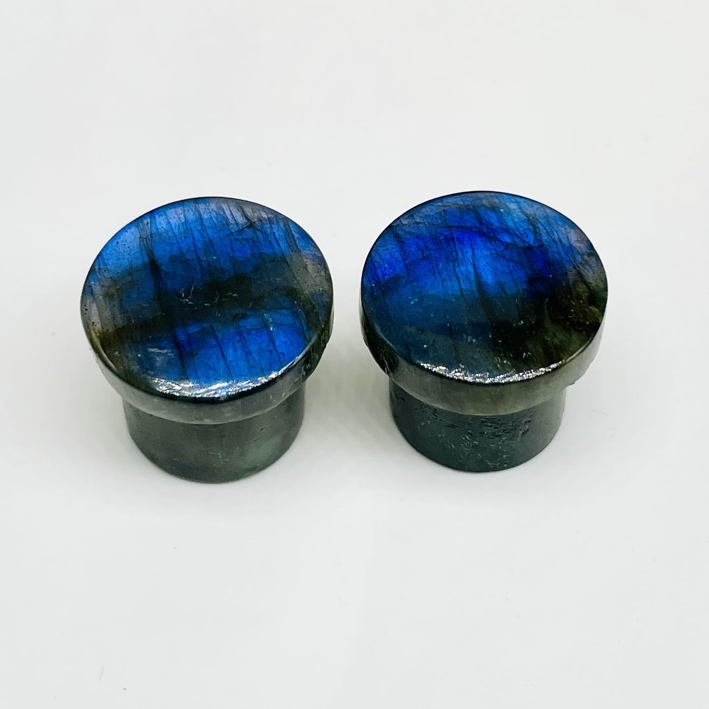 Natural Blue Flash Labradorite Gemstone Handmade Round Shaped Single Flared Ear Piercing Gauges Plugs Naga Body Jewelry 8g (3mm) to 1" (25mm)