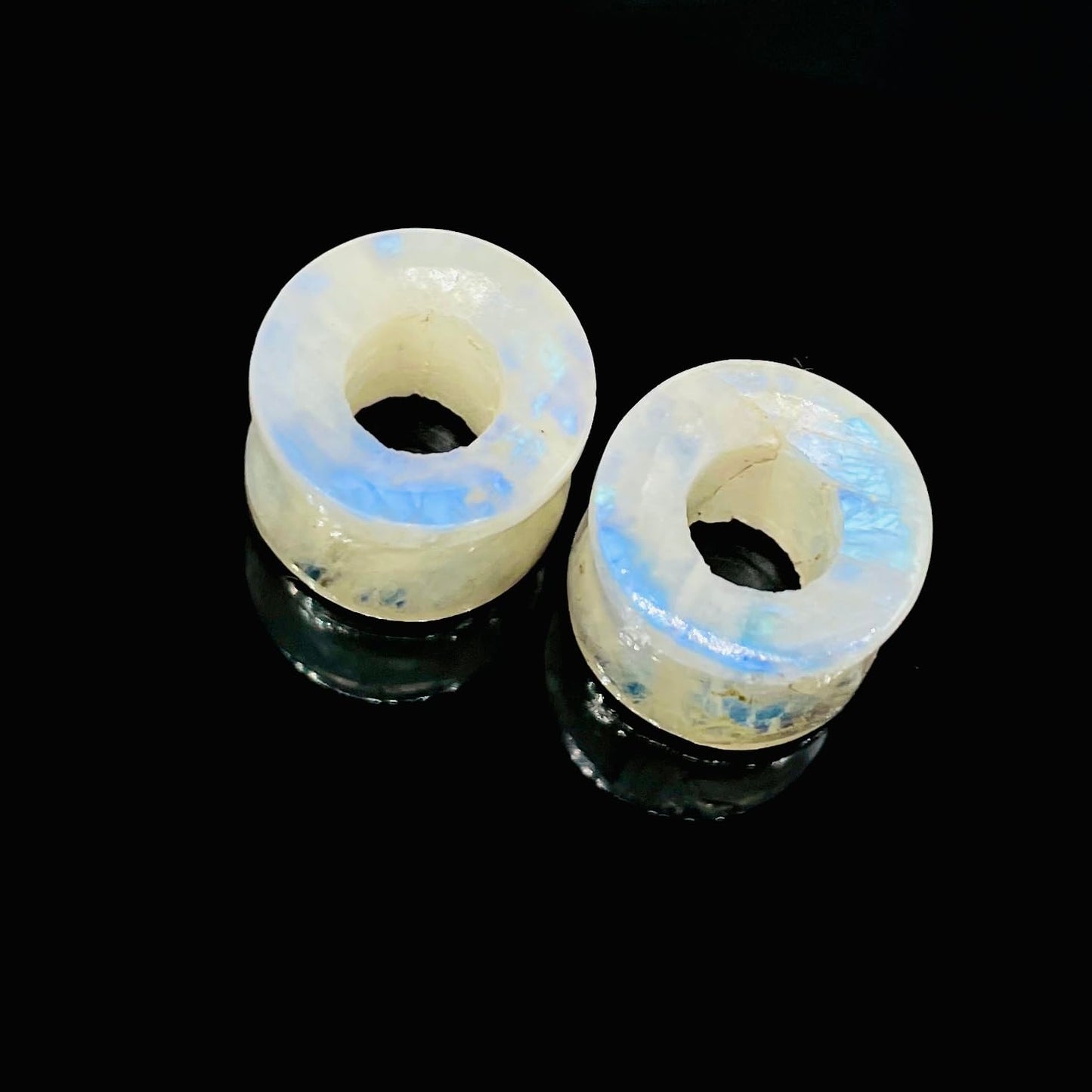 Natural Rainbow White Moonstone Handmade Double Flared Ear Gauges Plug Tunnel, 6g (4mm) to 13/16 inch (20mm), Customized Size Wholesale Available