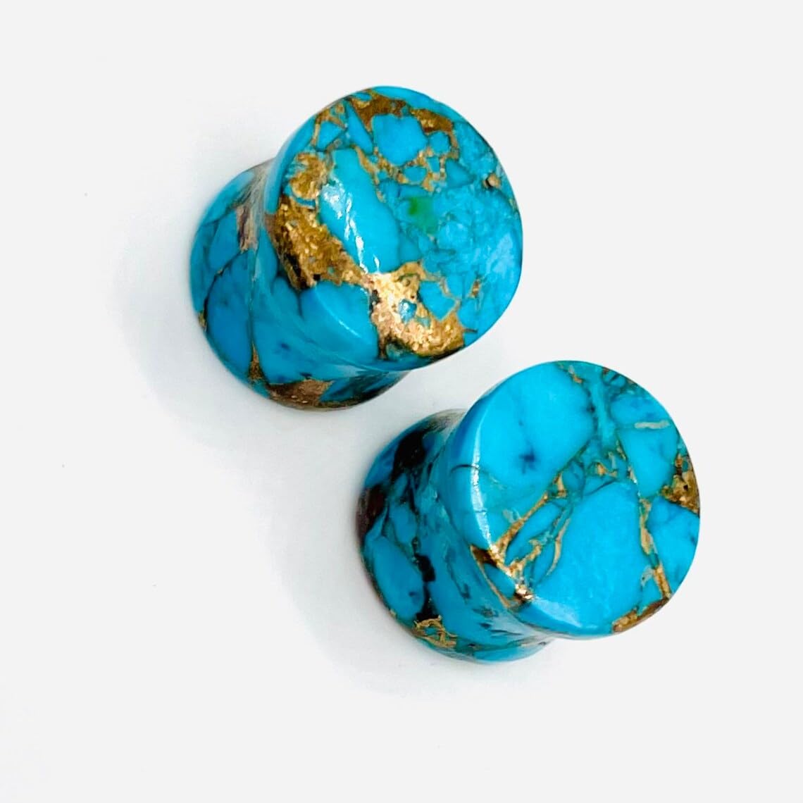 Naga Plug Body Piercing Jewelry American Blue Copper Turquoise Stone Double Flared Round Shaped Ear Plugs Gauge 8g (3mm) to 1" (25mm) Custom Size & Wholesale Available