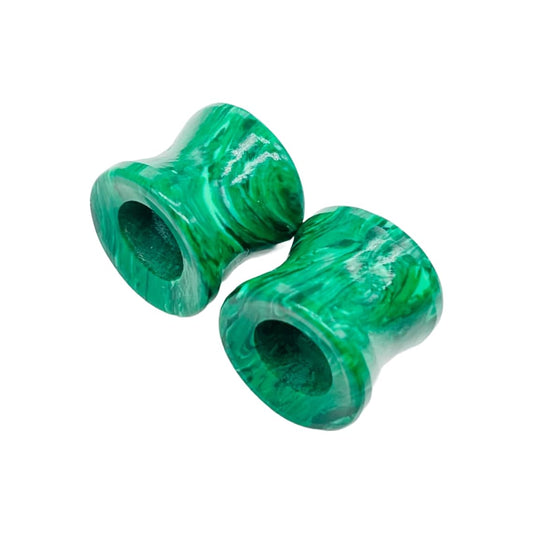 Malachite Crystal Ear Gauges, Double Flared, 4mm (6g) to 40mm, Handmade, Green, Pair