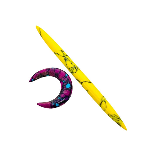 Purple and Yellow Turquoise Septum Pincher and Spike Set, Custom Sizes 12g to 1/2", Made in India