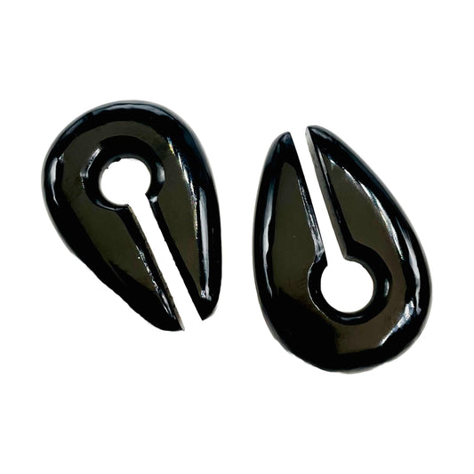 BodyJewels007's Pair of Natural Black Obsidian Gemstone Naga Body Piercing Ear Weights Keyhole Gauges