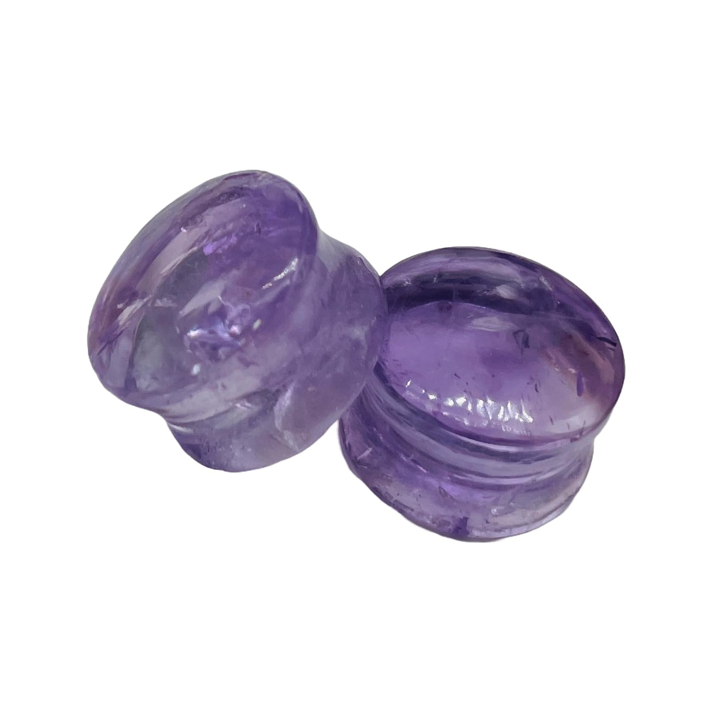 Natural Amethyst Gemstone Double Flared Round Ear Plugs Sizes 3mm - 54mm