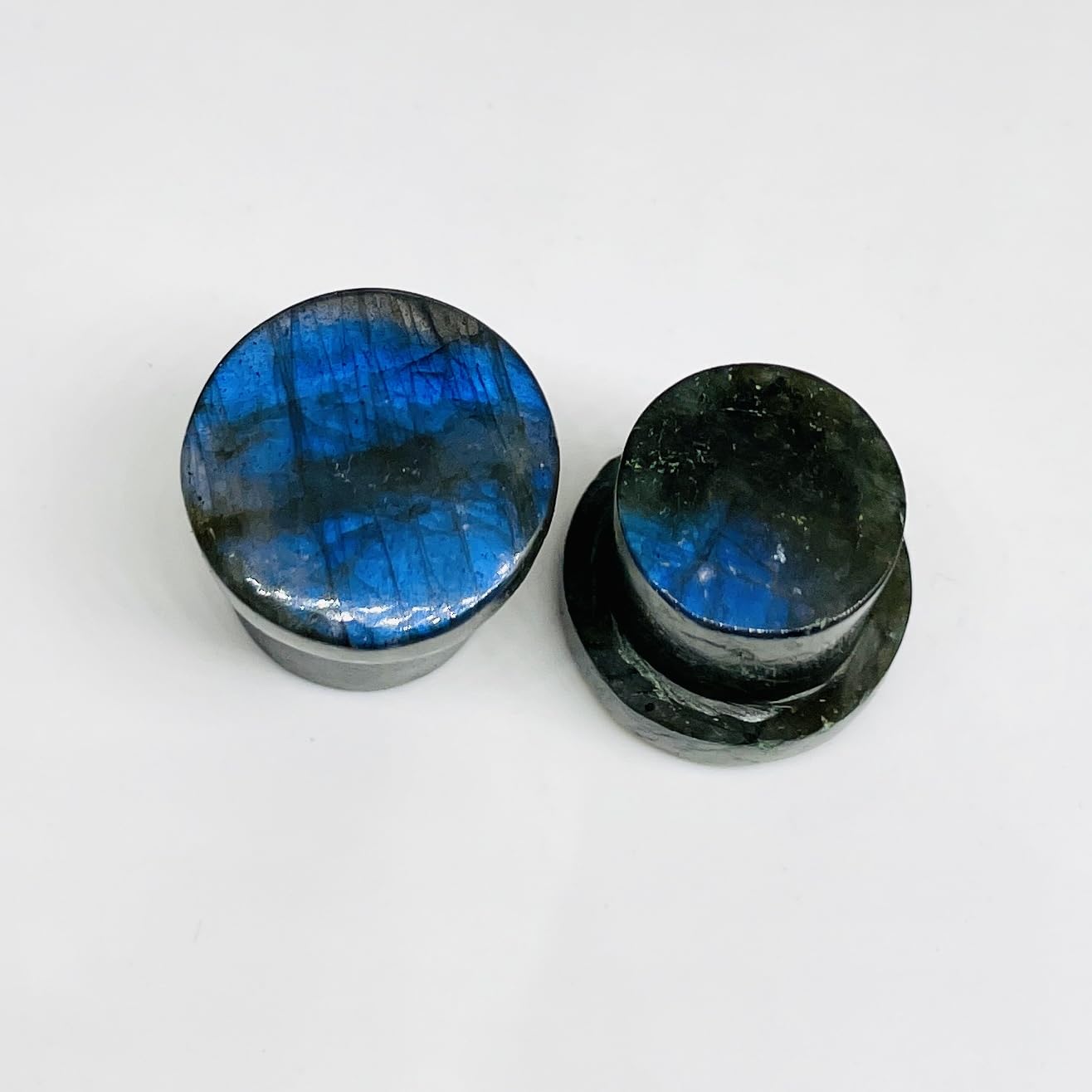 Natural Blue Flash Labradorite Gemstone Handmade Round Shaped Single Flared Ear Piercing Gauges Plugs Naga Body Jewelry 8g (3mm) to 1" (25mm)