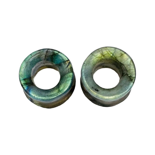 Pair of Natural Multi Flash Labradorite Crystal Handcrafted Double Flare Round Shape Tunnel Plug Ear Piercing Naga Body Jewelry Size 6g (4mm) to 40mm & Customized Wholesale Available