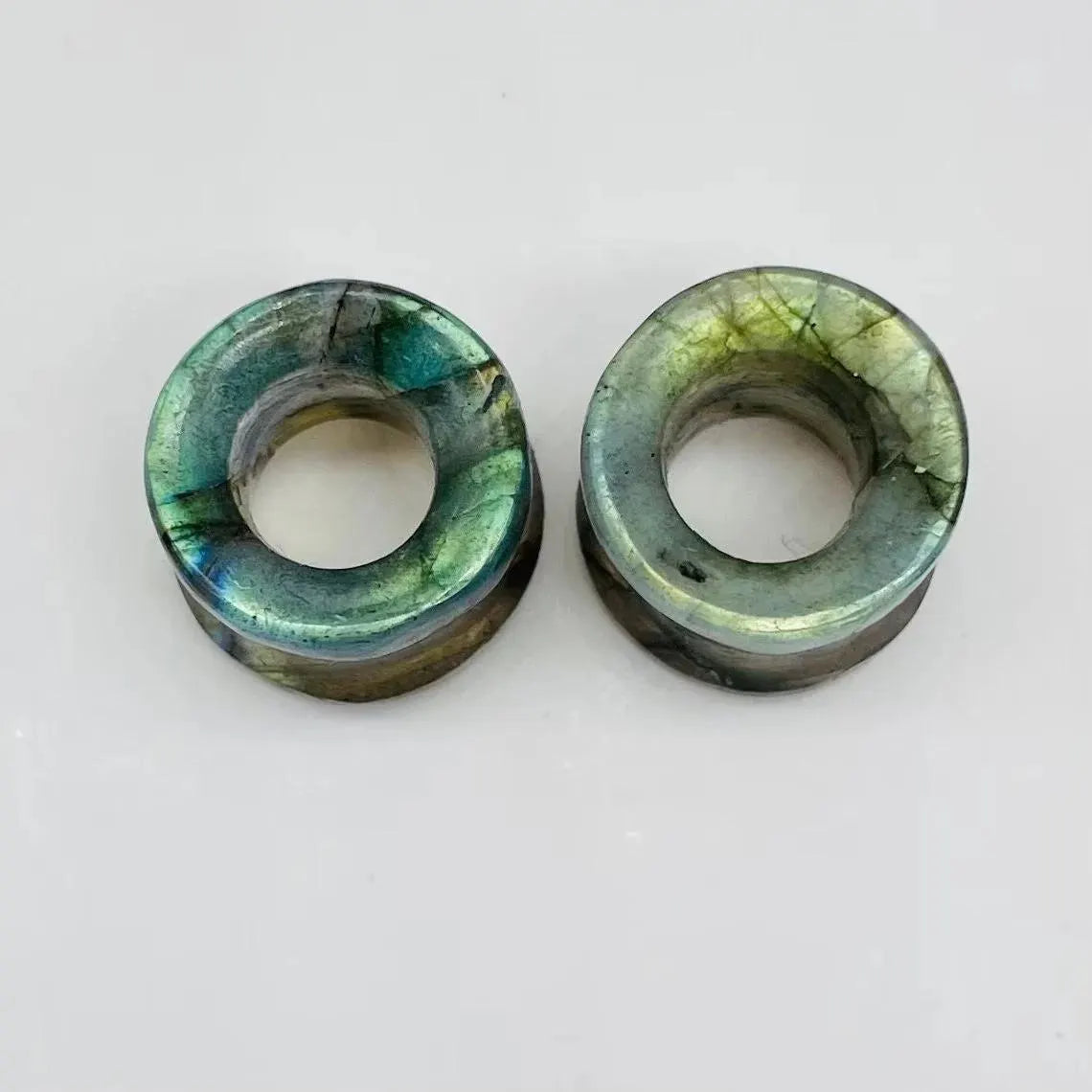 Natural Labradorite Gemstone Double‑Flare Tunnel Plugs for Stretched Ears Size 6G (4mm) to 40mm