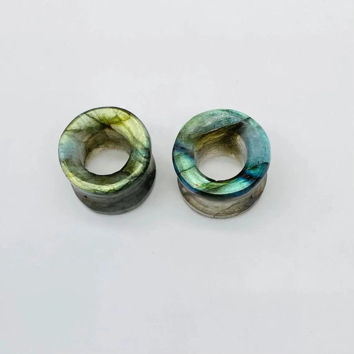 Natural Labradorite Gemstone Double‑Flare Tunnel Plugs for Stretched Ears Size 6G (4mm) to 40mm