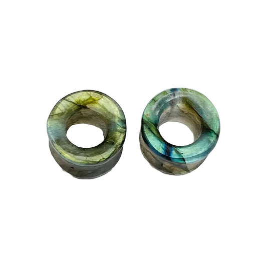 Natural Labradorite Gemstone Double‑Flare Tunnel Plugs for Stretched Ears Size 6G (4mm) to 40mm